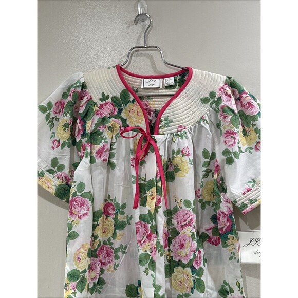 J.I.T. Sleep Floral White Housecoat Robe Short Sleeve Snap Buttons XL - Picture 2 of 13
